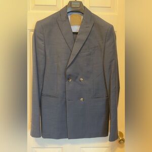 Zara Blue Double-Breasted Suit with Peaked Lapels